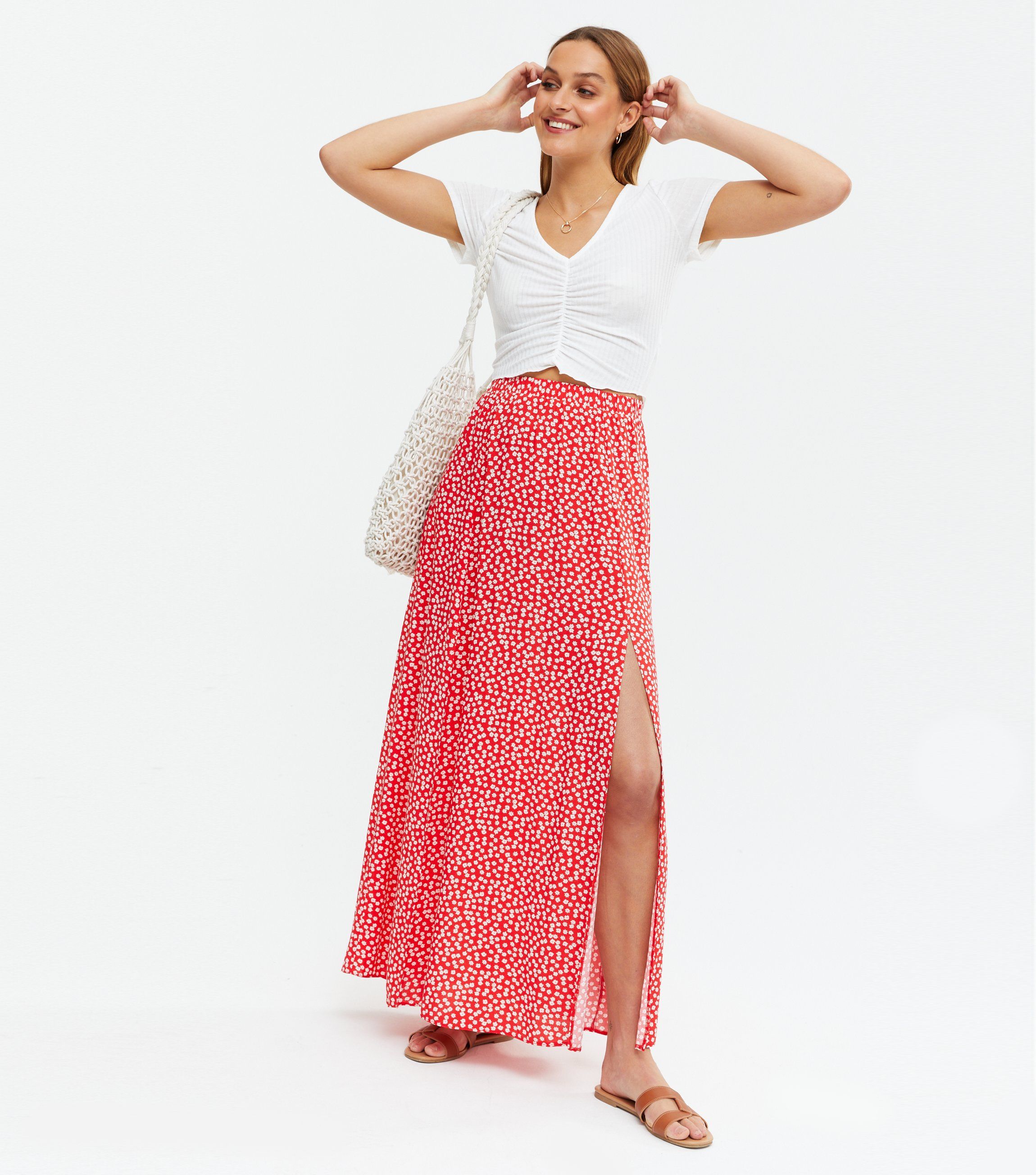 Size 6 BNWT New Look Red Plain Button Thru Maxi Skirt